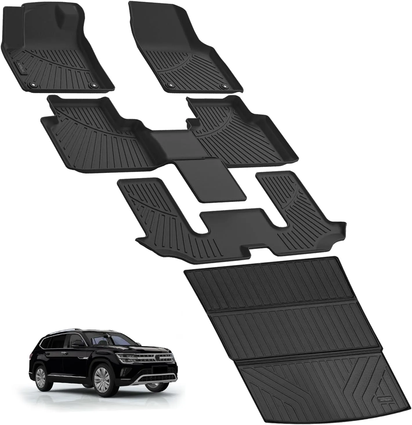 Floor Mats & Cargo Liners Compatible for 2018-2025 Volkswagen Atlas 6 seat, 3 Rows Floor Liners and Trunk Mat TPE-Black (Atlas 6 seat)