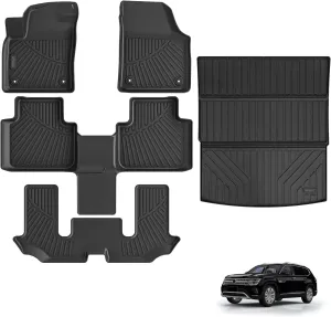 Floor Mats & Cargo Liners Compatible for 2018-2025 Volkswagen Atlas 6 seat, 3 Rows Floor Liners and Trunk Mat TPE-Black (Atlas 6 seat)