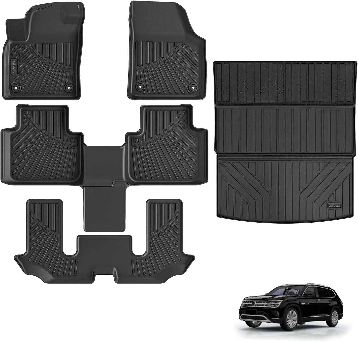 Floor Mats & Cargo Liners Compatible for 2018-2025 Volkswagen Atlas 6 seat, 3 Rows Floor Liners and Trunk Mat TPE-Black (Atlas 6 seat)