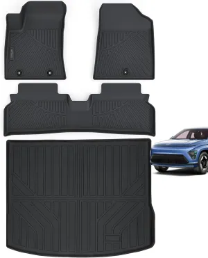 Floor Mats & Cargo Liners Compatible for 2024 Hyundai Kona Electric（Not Suitable for Fuel Version） TPE All Weather 2 Row Floor Liners and Trunk Mat Mats Accessories-Black.