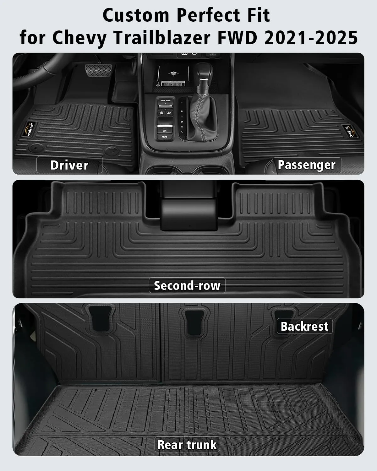Floor Mats Custom Fit for Chevy Trailblazer FWD 2021-2025 Trunk Mat with Backrest Mat All Weather TPE Cargo Liner Full Set for Chevrolet Trailblazer Accessories (Trunk Mat Backrest Mats Floor Mats)