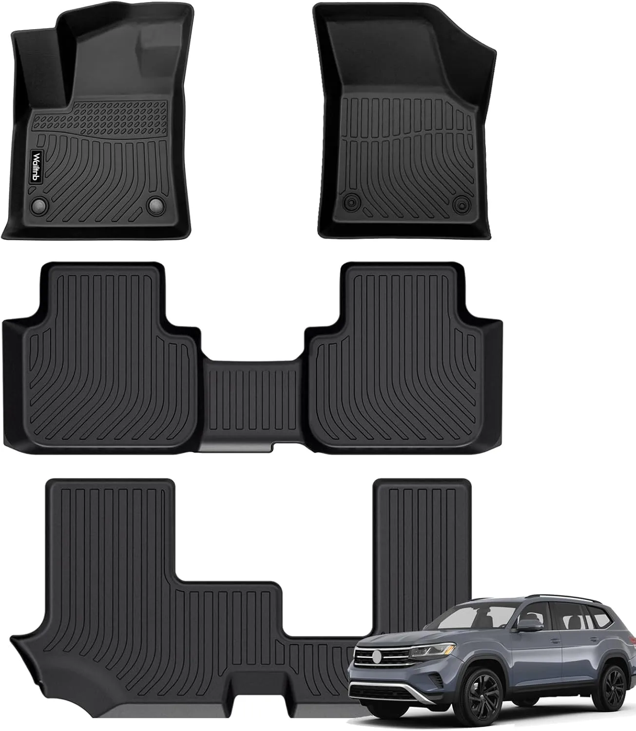 Floor Mats Custom for Volkswagen Atlas (7 Passenger Bench) 2024 2023 2022-2018 All Weather Protection Waterproof Floor Liners Fits 1st& 2nd& 3rd Row Full Set Accessories Black
