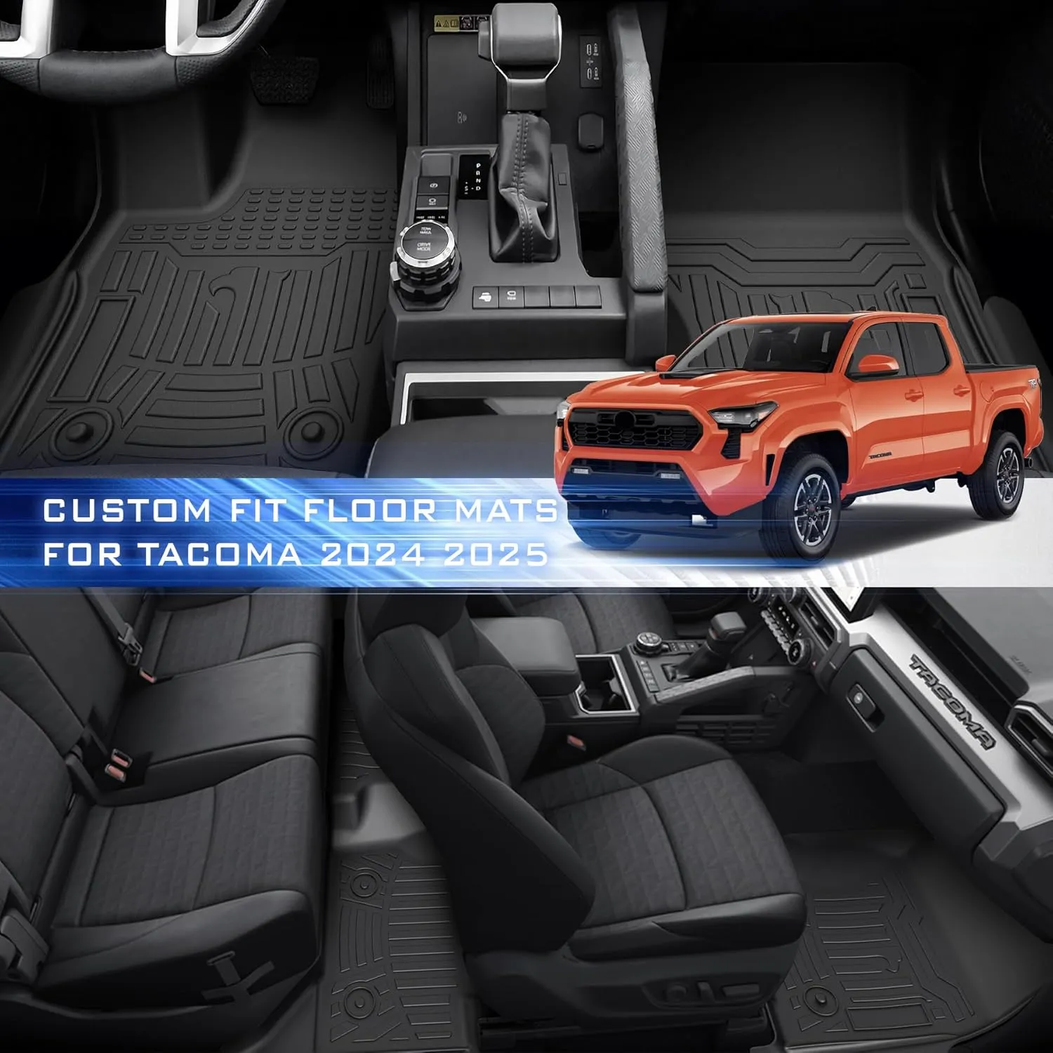 Floor Mats Fit for Toyota Tacoma 2024 2025 Double Cab,TPE All Weather Floor Mats Custom Fit Car Mats,Car Accessories Floor Liner and Cargo Mats,Front & Rear 2-Row Automotive Car Floor Mats Set