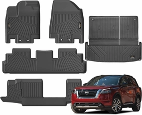 Floor Mats Custom for Nissan Pathfinder 2022-2024 2025 7&8 Seats Trunk Mat with Backrest Mat All Weather TPE Rubber Cargo Liner Full Set for Pathfinder Accessories (Trunk Mat Backrest Mats Floor Mats)