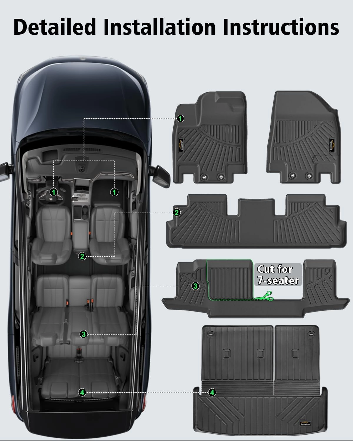 Floor Mats Custom for Nissan Pathfinder 2022-2024 2025 7&8 Seats Trunk Mat with Backrest Mat All Weather TPE Rubber Cargo Liner Full Set for Pathfinder Accessories (Trunk Mat Backrest Mats Floor Mats)
