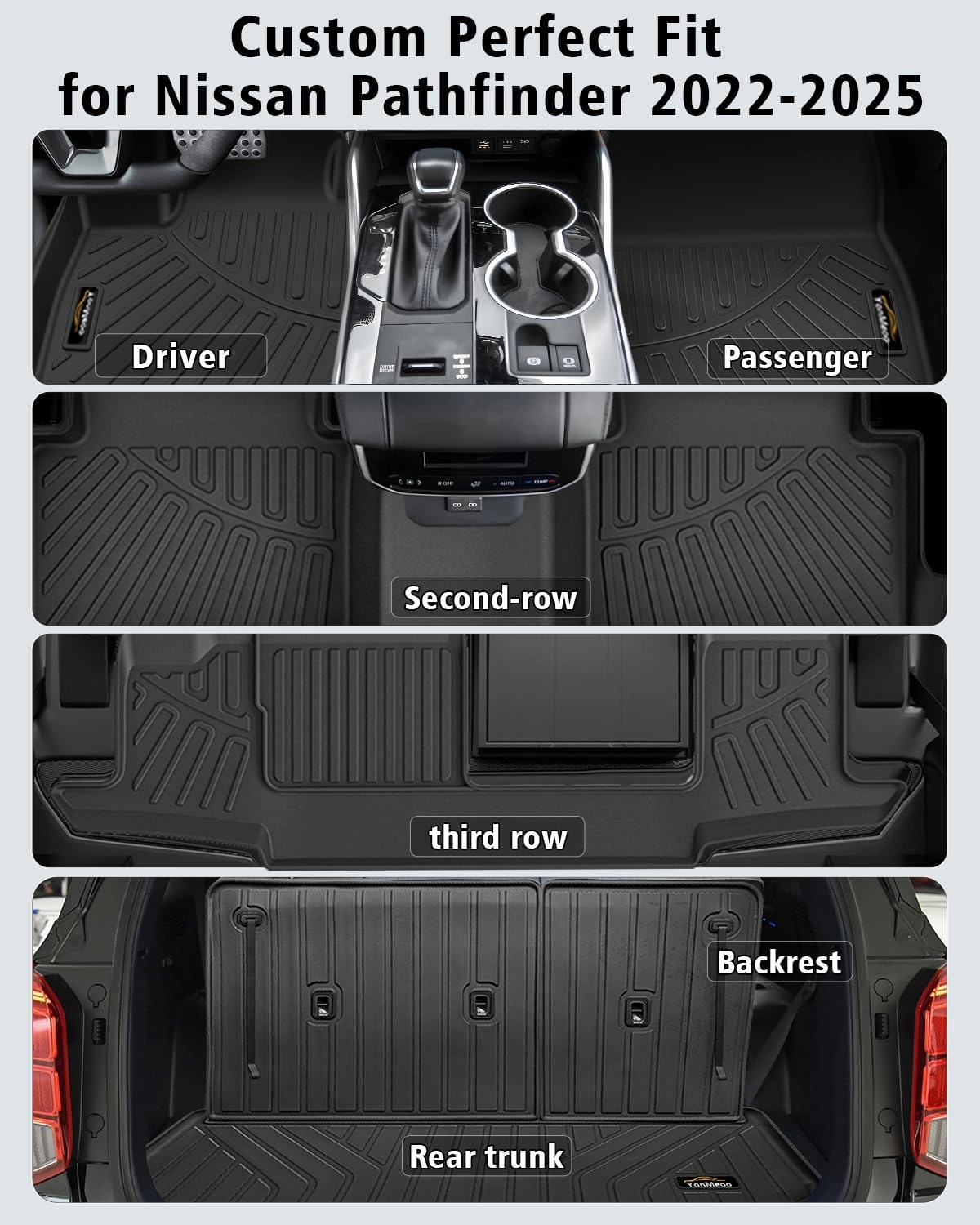 Floor Mats Custom for Nissan Pathfinder 2022-2024 2025 7&8 Seats Trunk Mat with Backrest Mat All Weather TPE Rubber Cargo Liner Full Set for Pathfinder Accessories (Trunk Mat Backrest Mats Floor Mats)