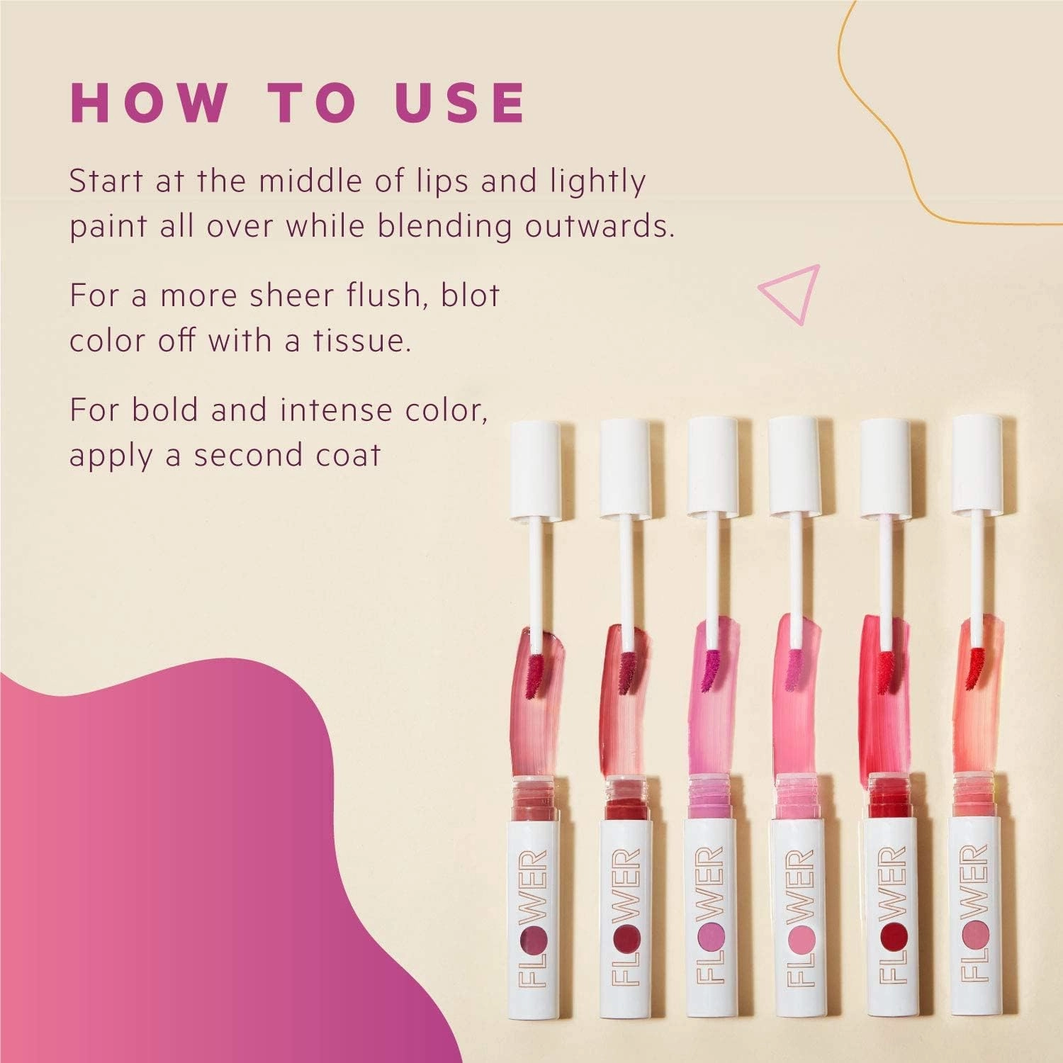 FLOWER BEAUTY Bitten Lip Stain | Vivid Long Lasting Water-based Lips Tint | High Color Moisture Marker | Make Up | (Tempt) (Pack of 2)