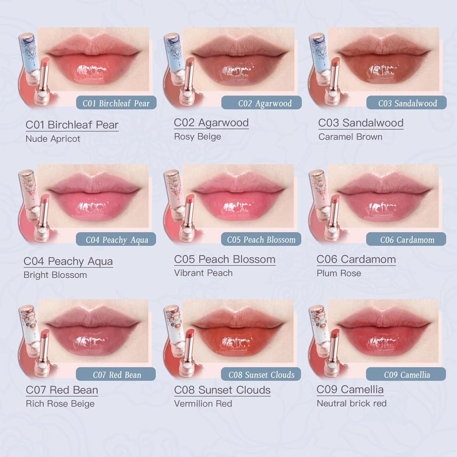 Flower Knows Butterfly Cloud Collar Glossy Lipstick,Hydrating Solid Lip Gloss,Moisturizing Nude Tinted Lip Balm,Long Lasting Lip Gloss in Balm for Girls&Women,Vegan & Cruelty-Free(C03 Sandalwood)