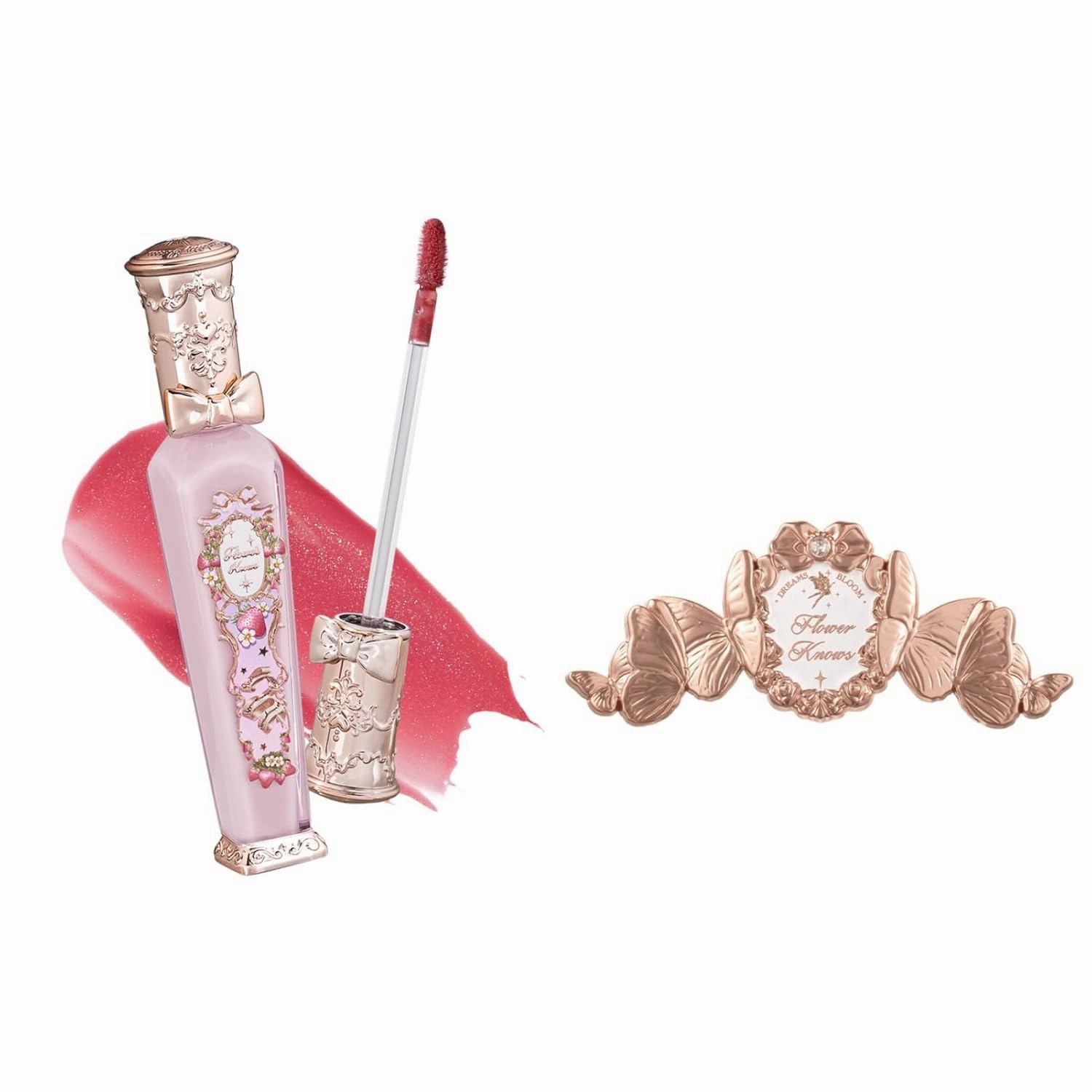 Flower Knows Violet Strawberry Rococo Glitter Lip Gloss G02 Rasberry Booze   Midsummer Fairytales Decorate Hair Clip Golden Butterflies