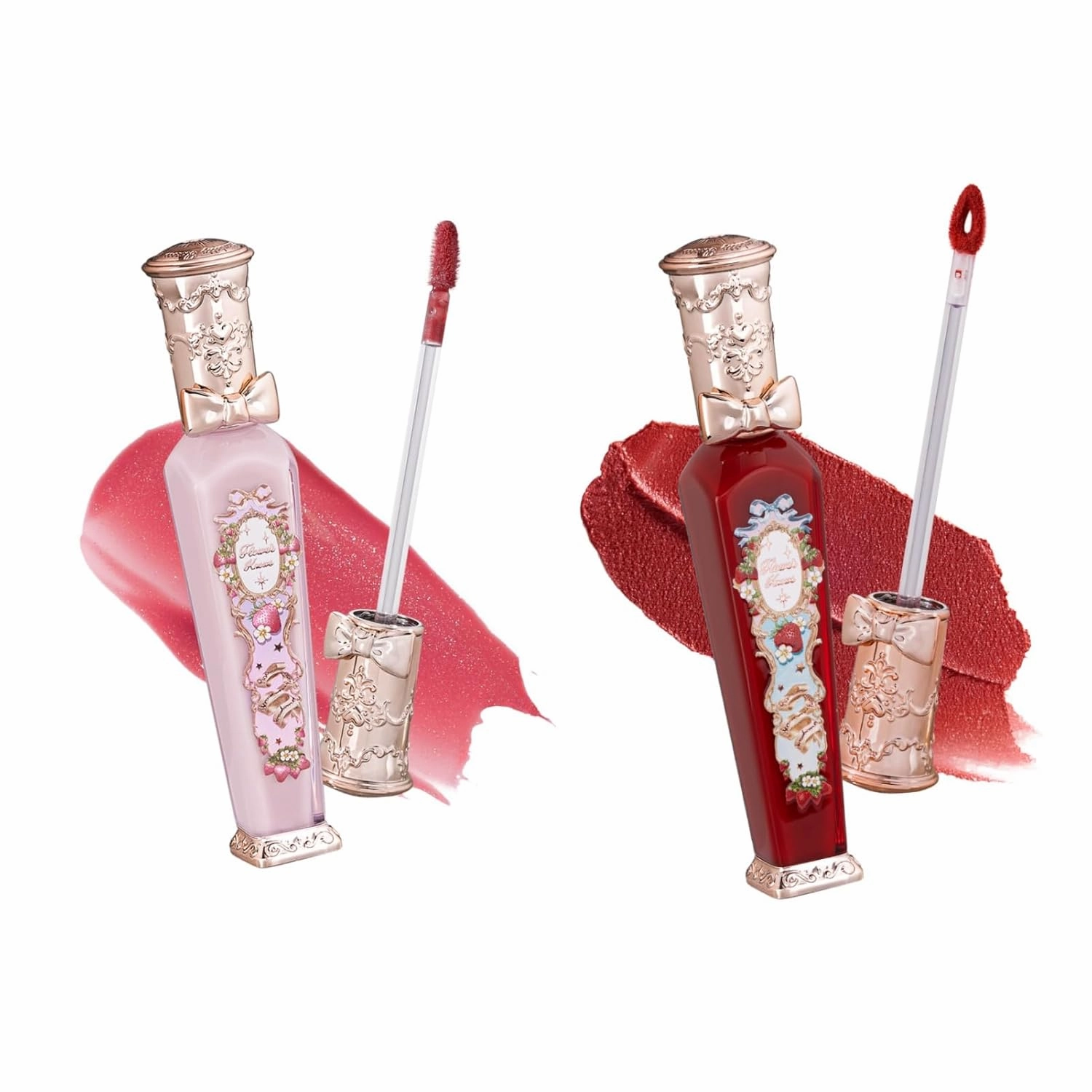Flower Knows Violet Strawberry Rococo Glowy Lip Gloss G02 Strawberry Rococo Cloud Lip Cream Matte Liquid Lipstick S08 Set