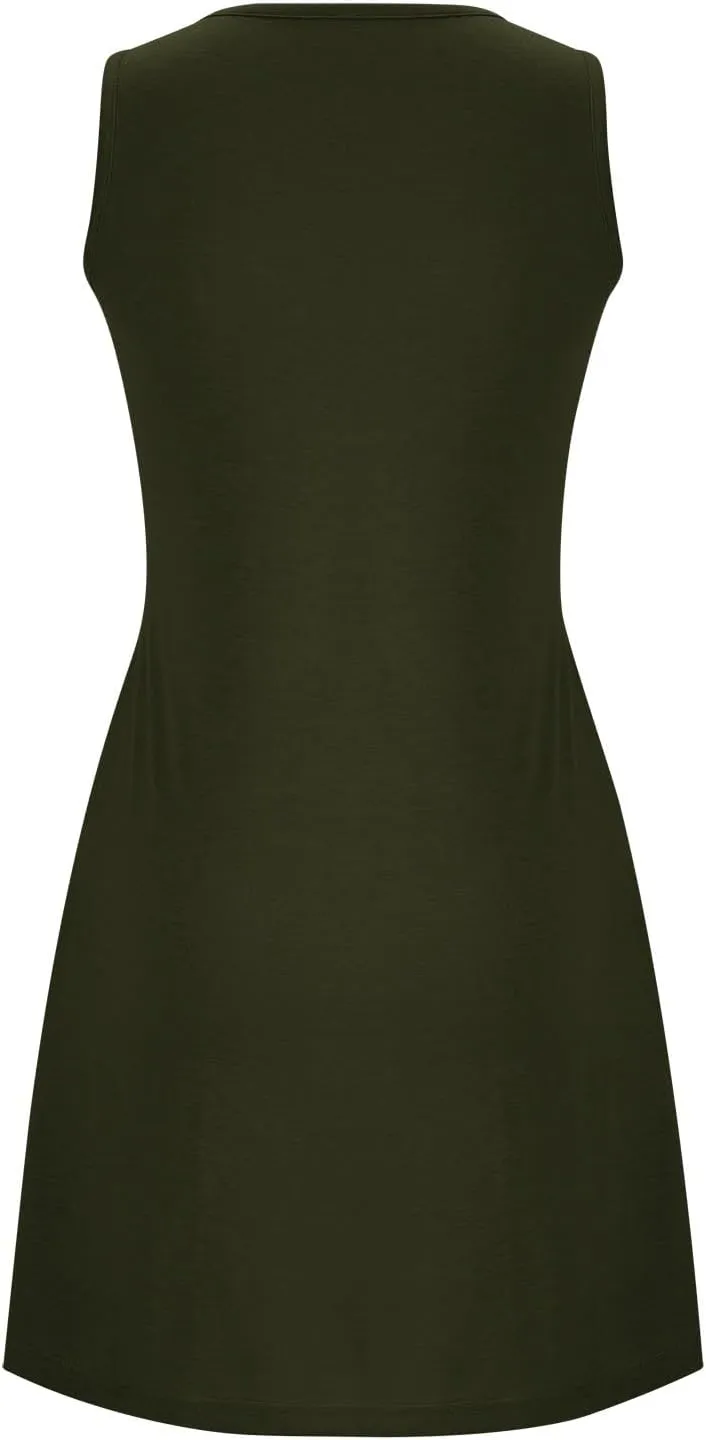 Flowy Dresses for Women Sleeveless Ruched Front T-Shirts Dress Halter Solid Casual Short Tank Sundress with Pockets