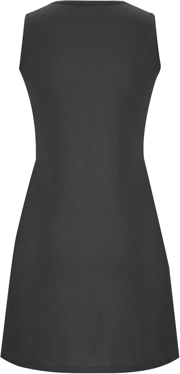 Flowy Dresses for Women Sleeveless Ruched Front T-Shirts Dress Halter Solid Casual Short Tank Sundress with Pockets
