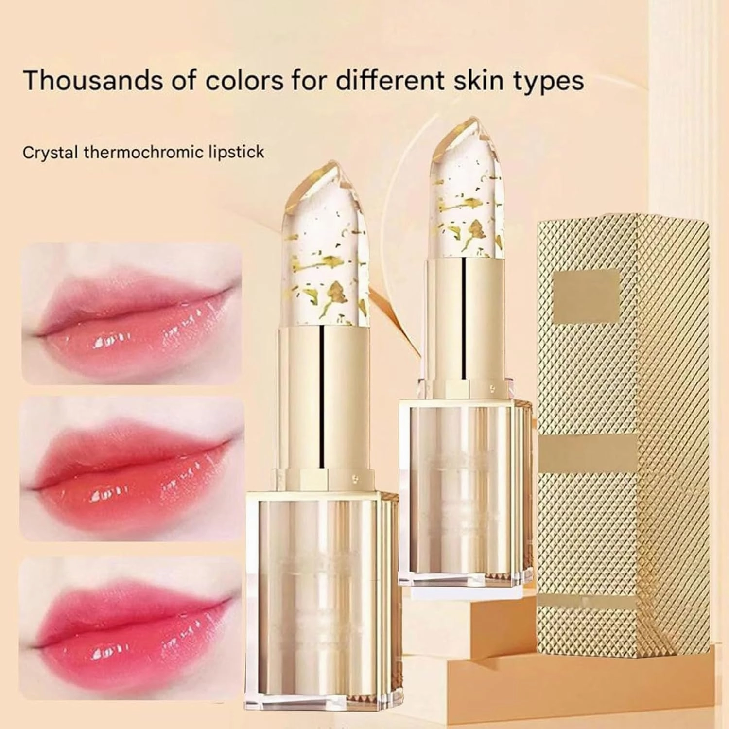 Foihletpath Mood Lipstick, Transferproof Color Changing Lipstick, Moisturizing Glossy Shine Lip Gloss Gold Foil for Women (3pcs)