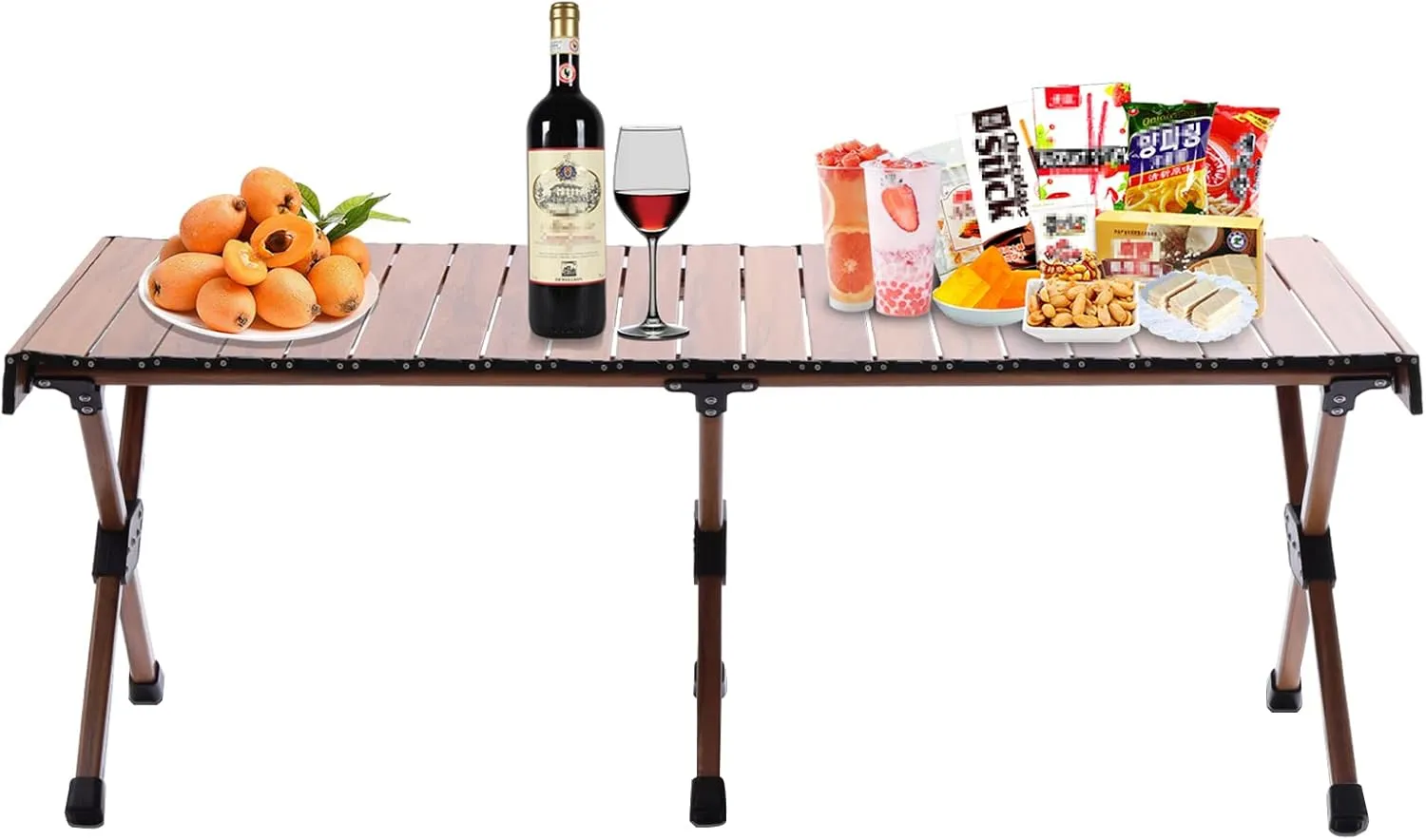 Folding Picnic Table, Low Picnic Table Outdoor Portable Folding Aluminum Table for Picnic Beach w/Carry Bag 6 Anti-Slip Footbeds Wood Grain Transfer 48 * 24" for Camping, Picnic, BBQ, Party