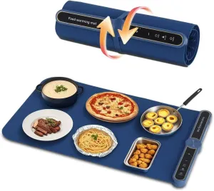 Food Warming Mat - Fast Heating Silicone Electric Warming Tray with 9 Level Temperature, Raised Feet Protects Table, Roll Up Buffet Hot Plates Heat Pad, Portable Food Warmer for Parties Home Travel