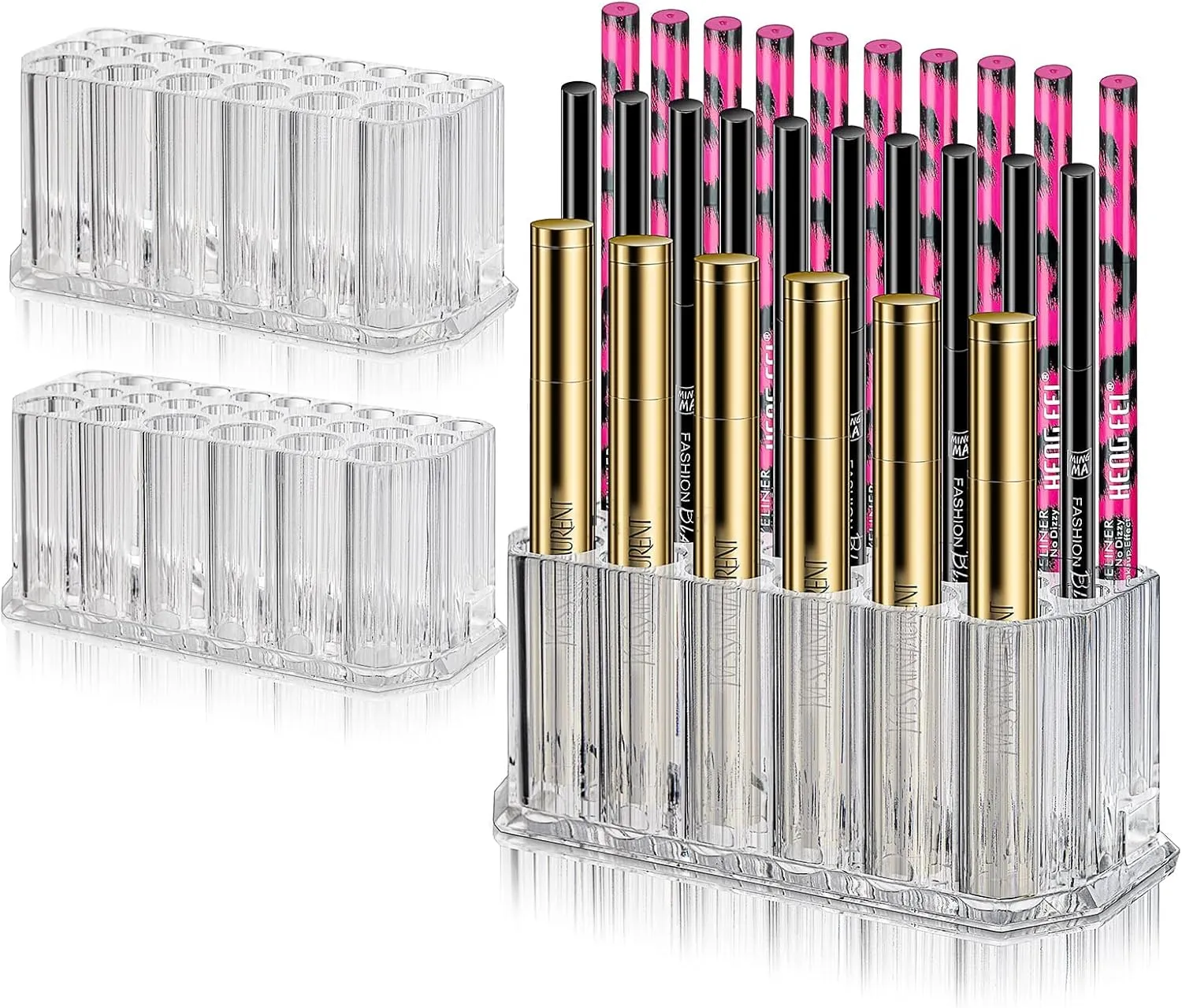 Foraineam 3 Pack Acrylic Eyeliner Lip Liner Holder Organizer, 26 Slots Makeup Brush Pencil Organization Container, Clear Cosmetic Storage Display Holder