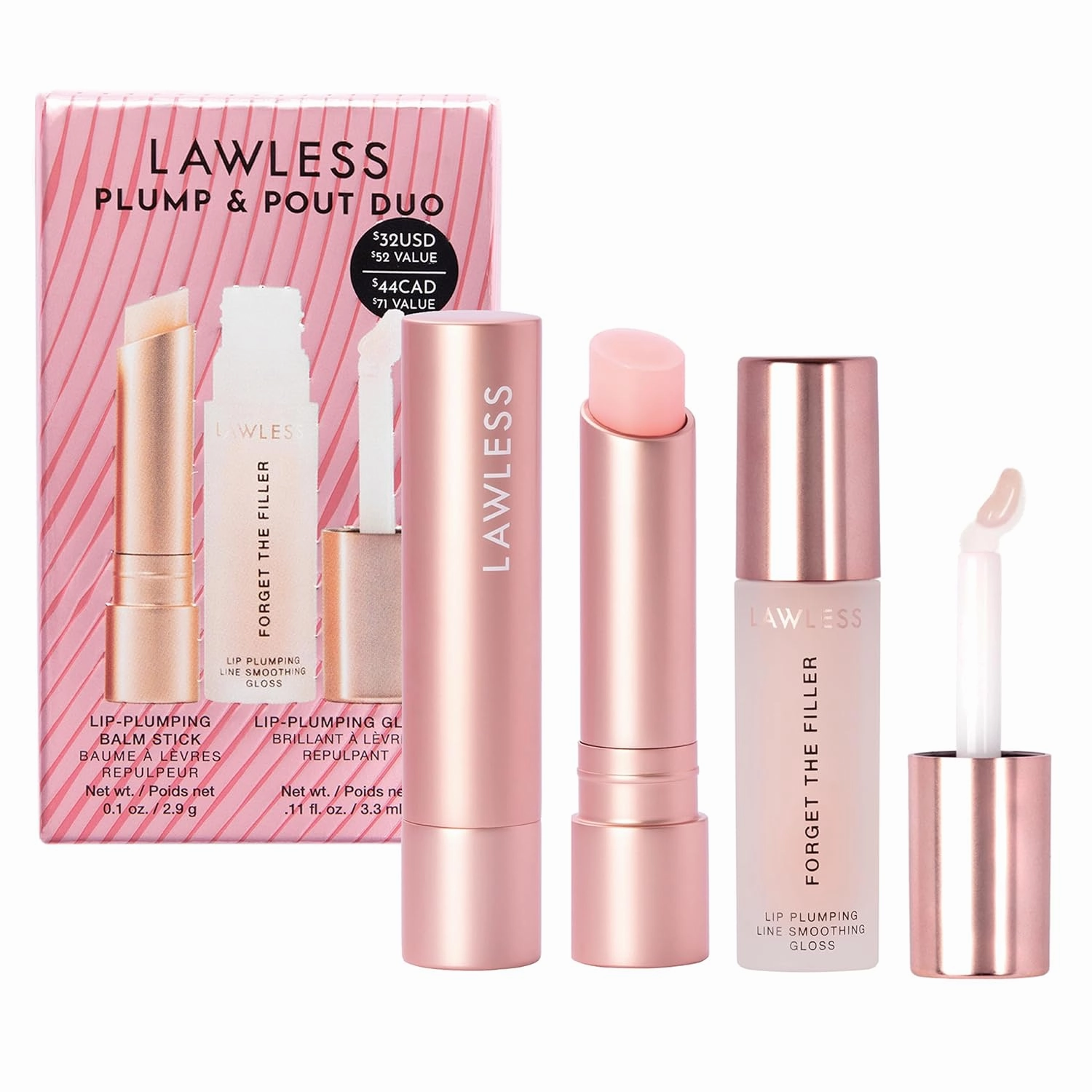 Forget the Filler Plump   Pout Duo - Lip Plumping Line Smoothing Gloss   Tinted Balm - Premium Volumizing Lip Gloss with Natural Ingredients Designed to Plump, Firm, and Hydrate Lips 0.21 oz