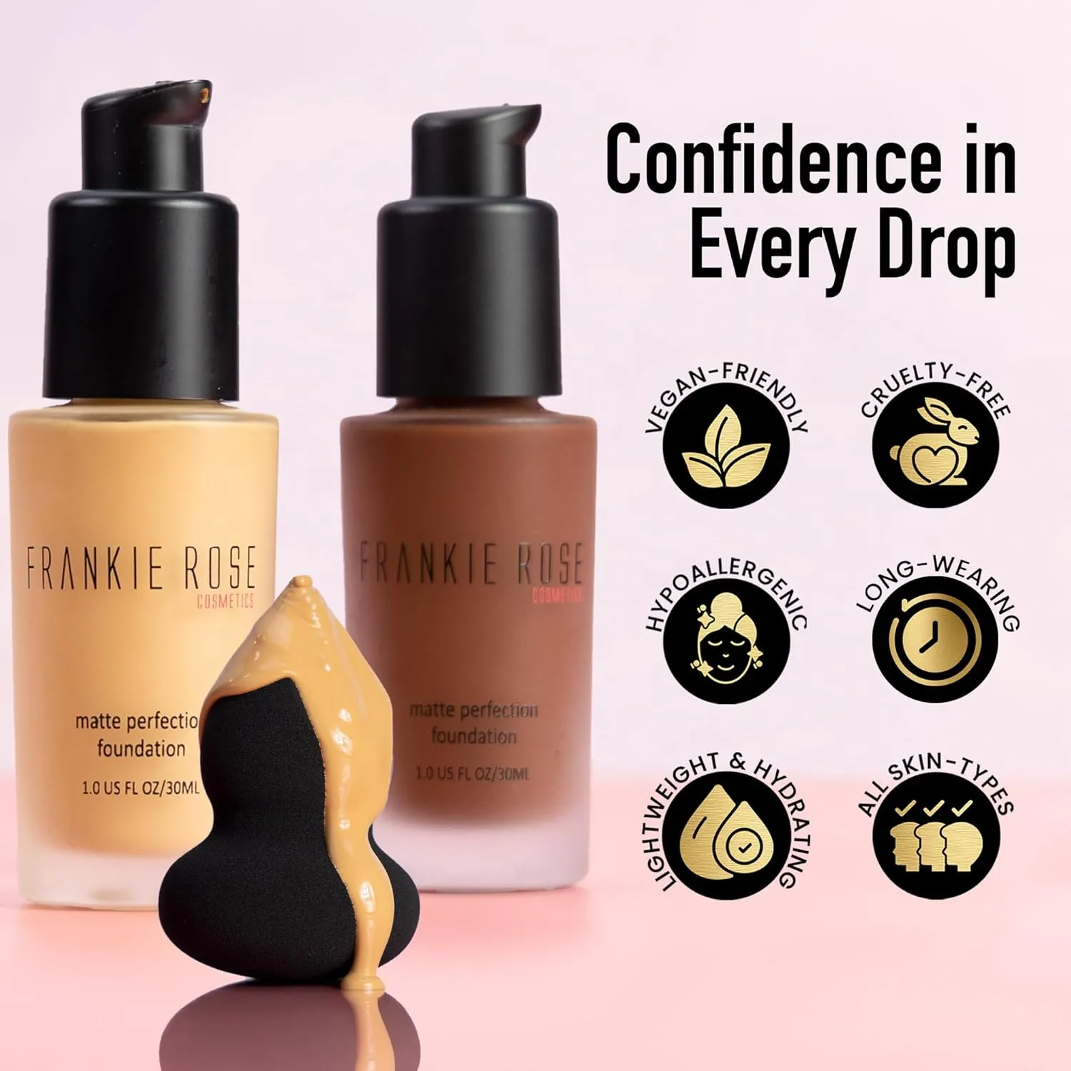 Frankie Rose Cosmetics Matte Perfection Foundation Makeup – Long-Lasting, Hydrating Foundation for Semi-Matte Finish - Foundation Full Coverage for All Skin Type - (Oatmeal Blend) 1.0 US fl oz / 30 ml