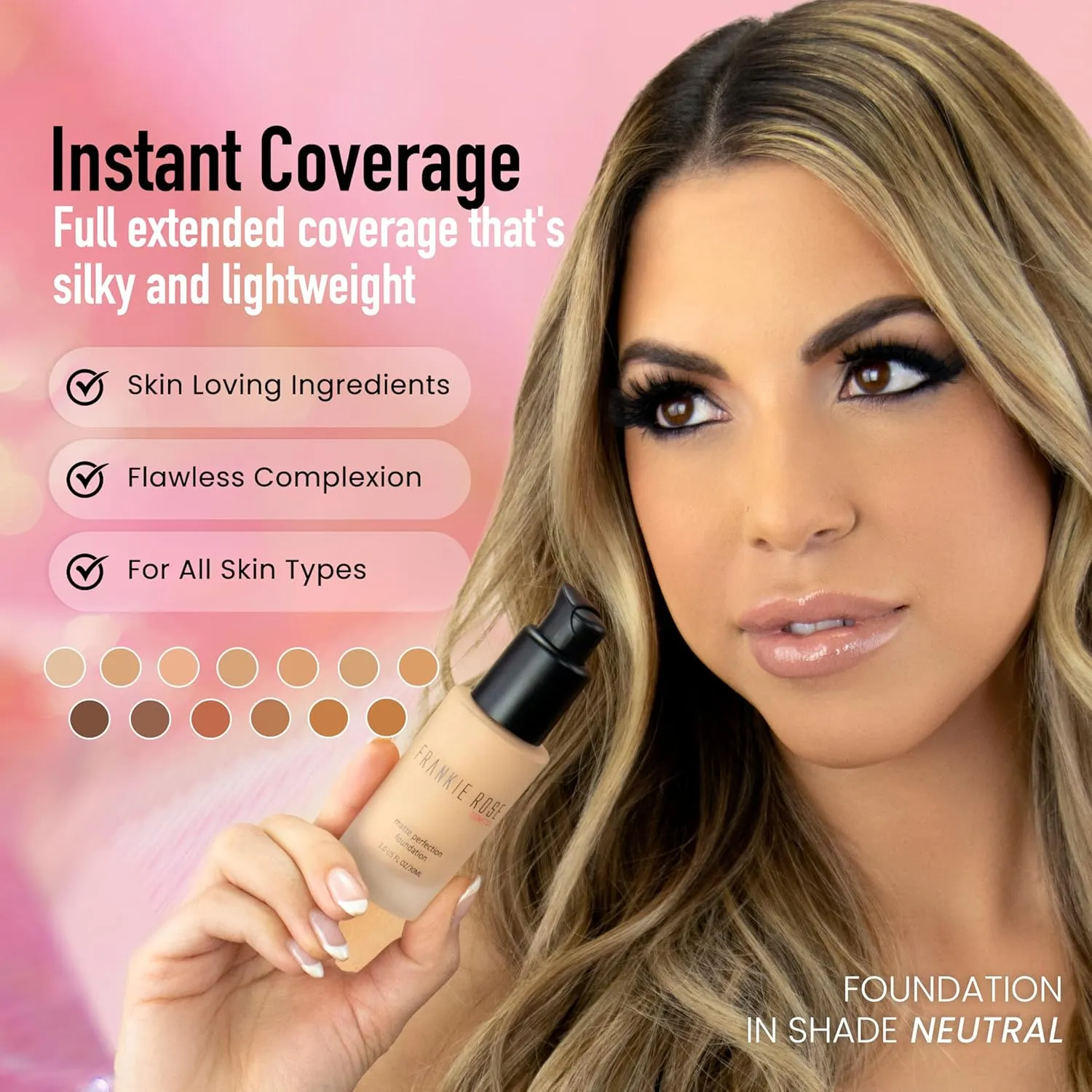 Frankie Rose Cosmetics Matte Perfection Foundation Makeup – Long-Lasting, Hydrating Foundation for Semi-Matte Finish - Foundation Full Coverage for All Skin Type - (Oatmeal Blend) 1.0 US fl oz / 30 ml