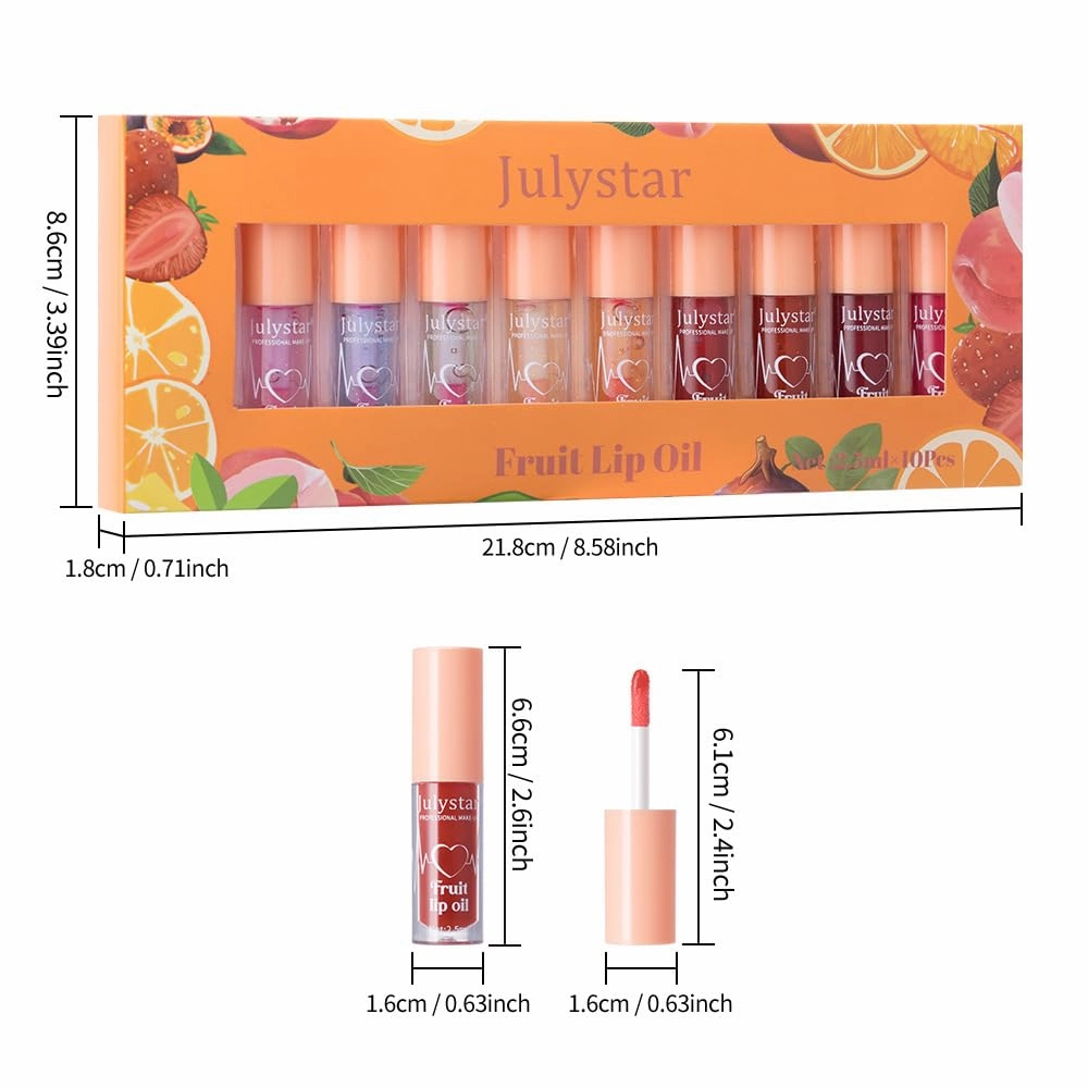 Fruit Lip Oil - Moisturizing Lip Gloss with Various Flavors, Glossy, Dewy, and Hydrating - Temperature Changing & Fruity Scented Lip Care - 10pcs Set (Red, M)