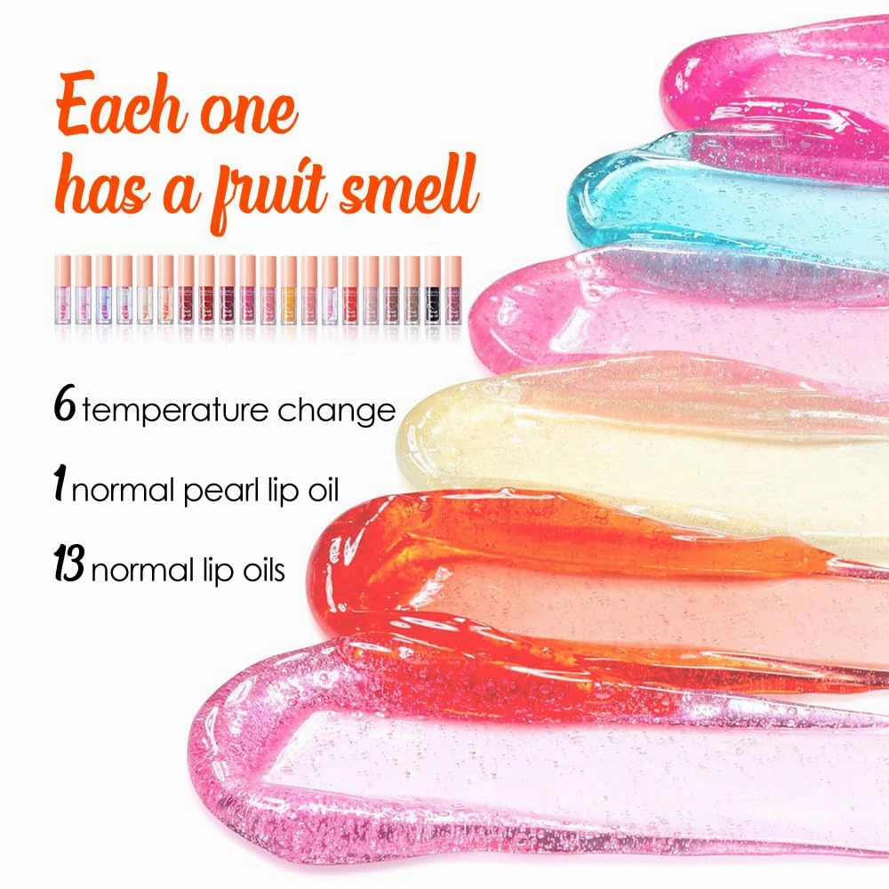 Fruit Lip Oil - Moisturizing Lip Gloss with Various Flavors, Glossy, Dewy, and Hydrating - Temperature Changing & Fruity Scented Lip Care - 10pcs Set (Red, M)