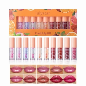 Fruit Lip Oil - Moisturizing Lip Gloss with Various Flavors, Glossy, Dewy, and Hydrating - Temperature Changing & Fruity Scented Lip Care - 10pcs Set (Red, M)