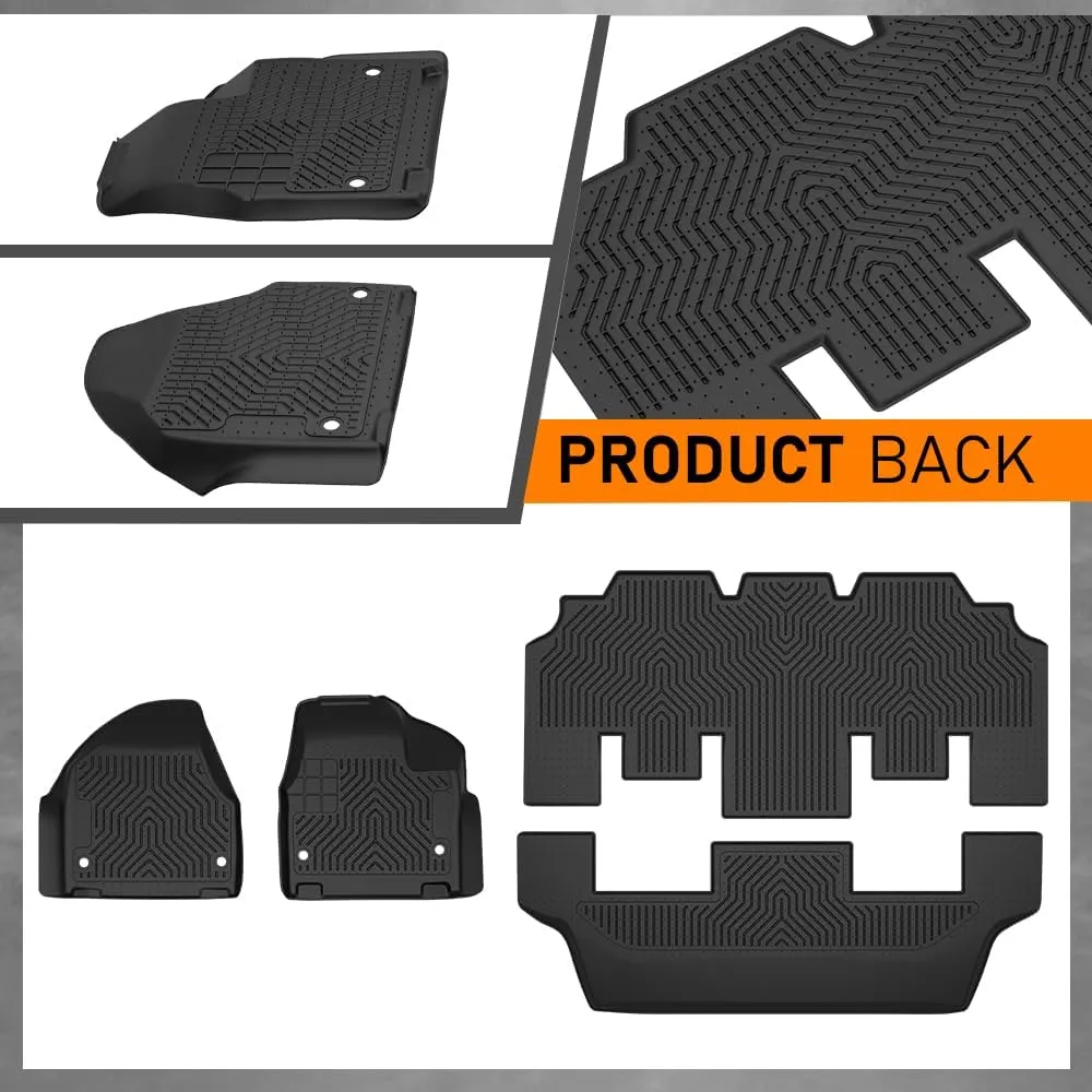 G-PLUS Floor Mats 3PCS Compatible with Chrysler Pacifica 2017-2025 (No Hybrid Models),Fit 7 and 8 Passenger Model All Weather Protection TPE Floor Liners Black