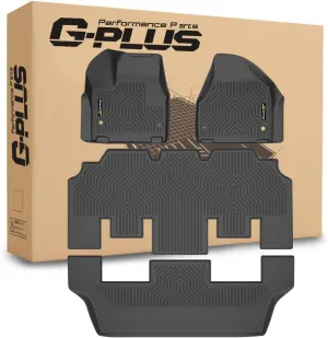 G-PLUS Floor Mats 3PCS Compatible with Chrysler Pacifica 2017-2025 (No Hybrid Models),Fit 7 and 8 Passenger Model All Weather Protection TPE Floor Liners Black