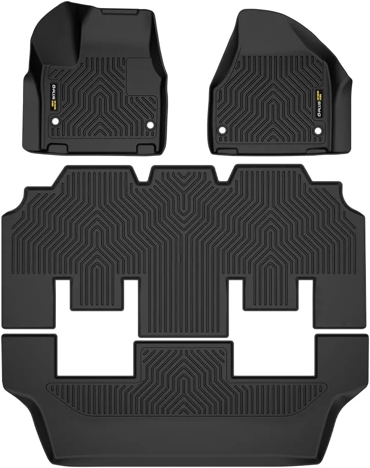 G-PLUS Floor Mats, Fit for 2017-2025 Chrysler Pacifica (No Hybrid Models), Fit 7& 8 Passenger Model Cargo Liners, Black All Weather Full Cover Protection TPE 1st & 2nd & 3rd Row Floor Liners