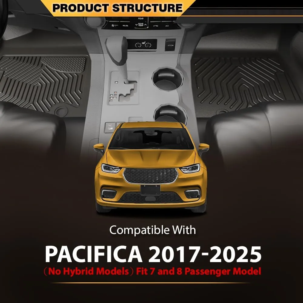 G-PLUS Floor Mats, Fit for 2017-2025 Chrysler Pacifica (No Hybrid Models), Fit 7& 8 Passenger Model Cargo Liners, Black All Weather Full Cover Protection TPE 1st & 2nd & 3rd Row Floor Liners