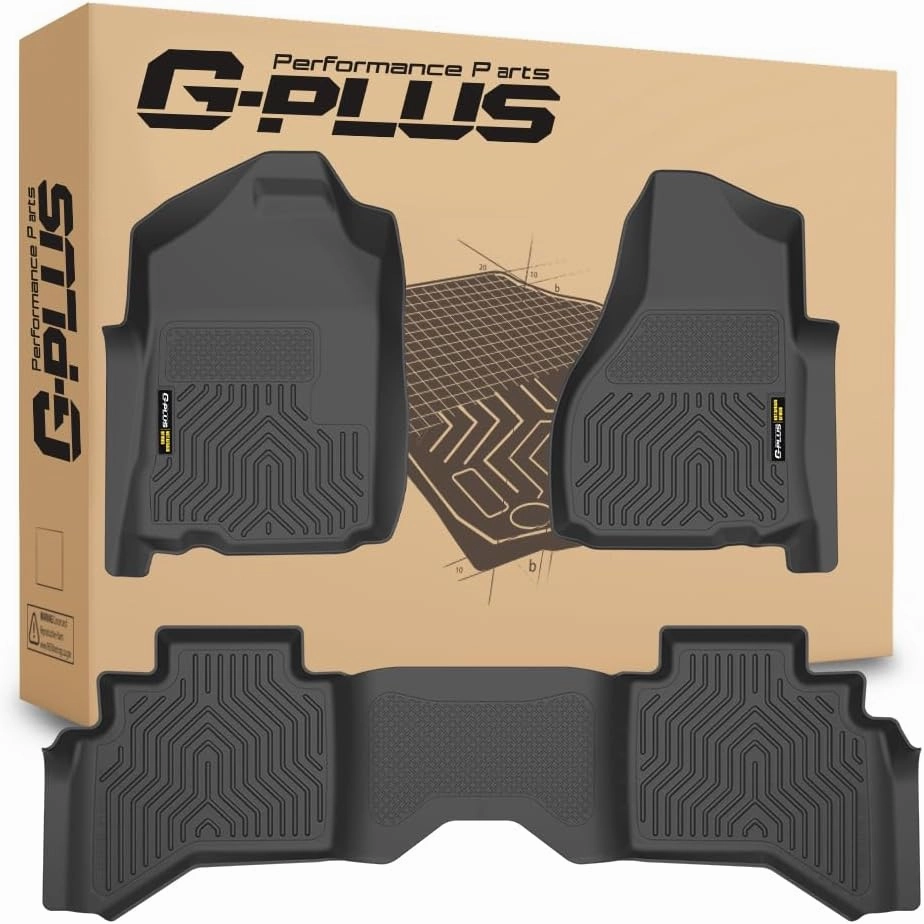 G-PLUS Floor Mats 3PCS Compatibile with Dodge Ram 1500 Quad Cab 2002-2008/Fit Ram 2500 3500 Quad Cab 2003-2009, All Weather Protection TPE 1st & 2nd Row Floor Liners Black