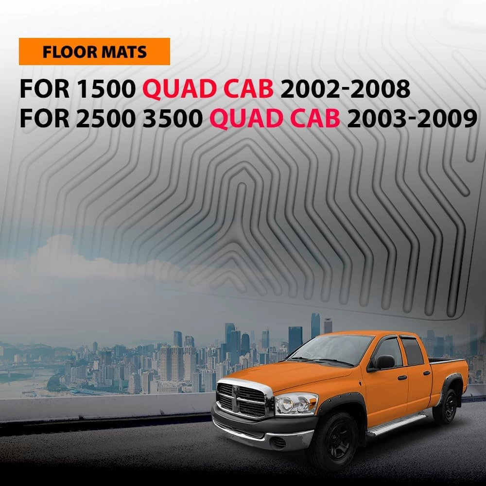G-PLUS Floor Mats 3PCS Compatibile with Dodge Ram 1500 Quad Cab 2002-2008/Fit Ram 2500 3500 Quad Cab 2003-2009, All Weather Protection TPE 1st & 2nd Row Floor Liners Black