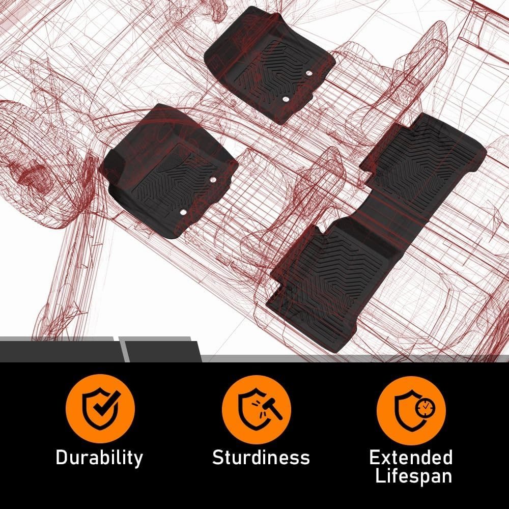 G-PLUS Floor Mats 3PCS Compatibile with Dodge Ram 1500 Quad Cab 2002-2008/Fit Ram 2500 3500 Quad Cab 2003-2009, All Weather Protection TPE 1st & 2nd Row Floor Liners Black