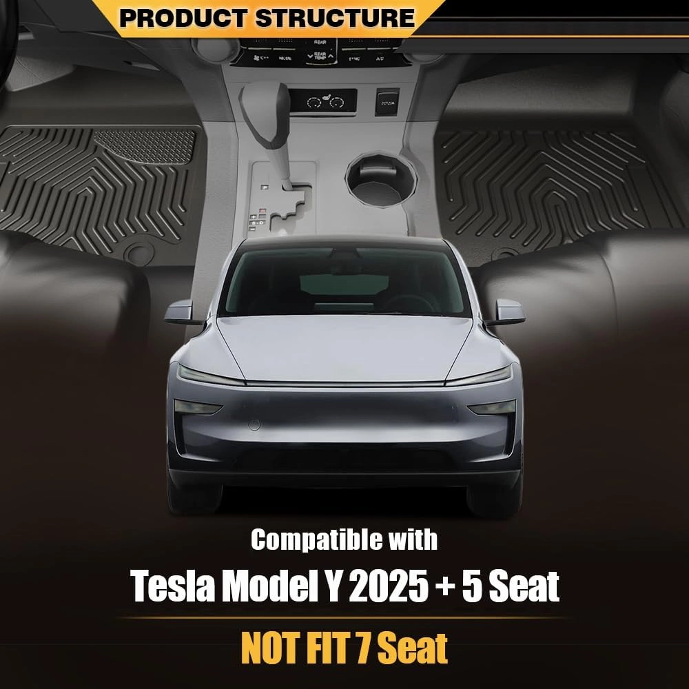 G-PLUS Floor Mats 3PCS, Compatible with Tesla Model Y 2025 5 Seat (NOT Fit 7 Seat), 1st & 2nd Row, All Weather Full Cover Protection Accessories Car Cargo Liners