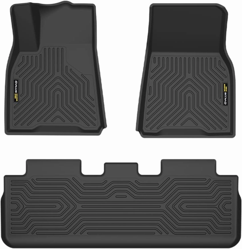 G-PLUS Floor Mats 3PCS, Compatible with Tesla Model Y 2025 5 Seat (NOT Fit 7 Seat), 1st & 2nd Row, All Weather Full Cover Protection Accessories Car Cargo Liners