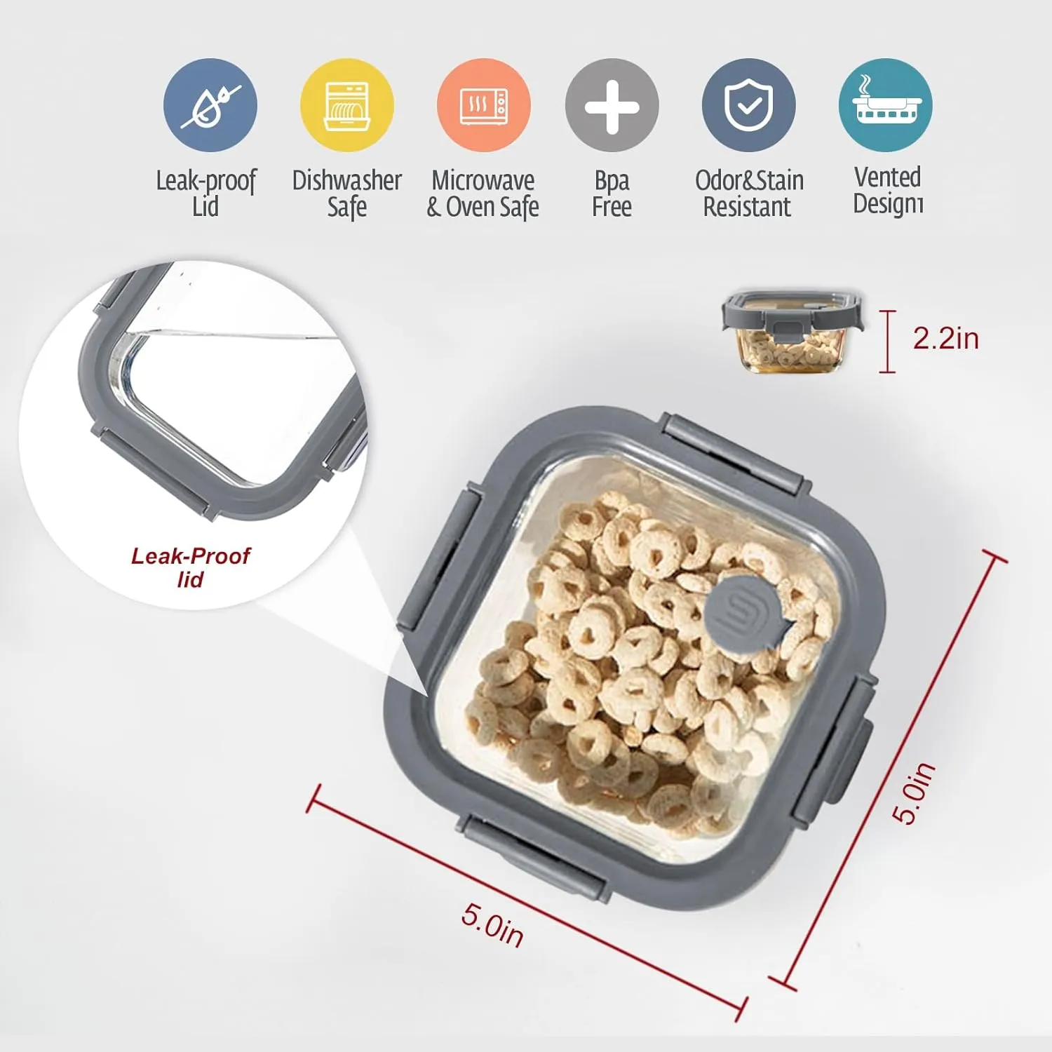 GC Glass Food Storage Containers with Pro Grade Locking Glass Lids, Vent and Removeable Lockdown Levers, Square Shape - 8 pc Set (4 Containers -4 Matching Lids)