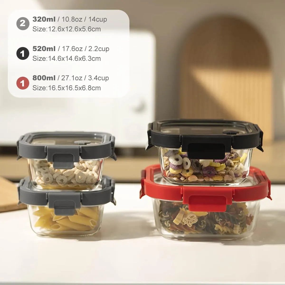 GC Glass Food Storage Containers with Pro Grade Locking Glass Lids, Vent and Removeable Lockdown Levers, Square Shape - 8 pc Set (4 Containers -4 Matching Lids)