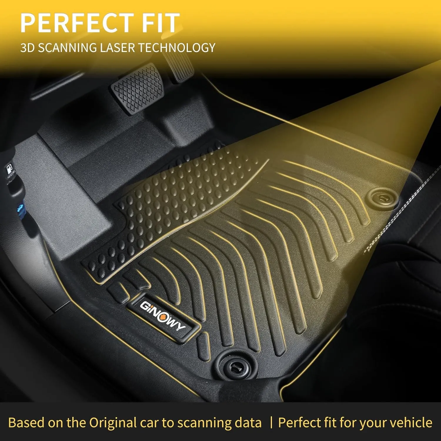 GINOWY-Floor Mats & Cargo Liner for Honda Civic Hybrid 2025(Only for Hatchback), TPE All Weather Civic Car Floor Mats Non-Slip Trunk Mat Floor Liners Waterproof Accessories Black