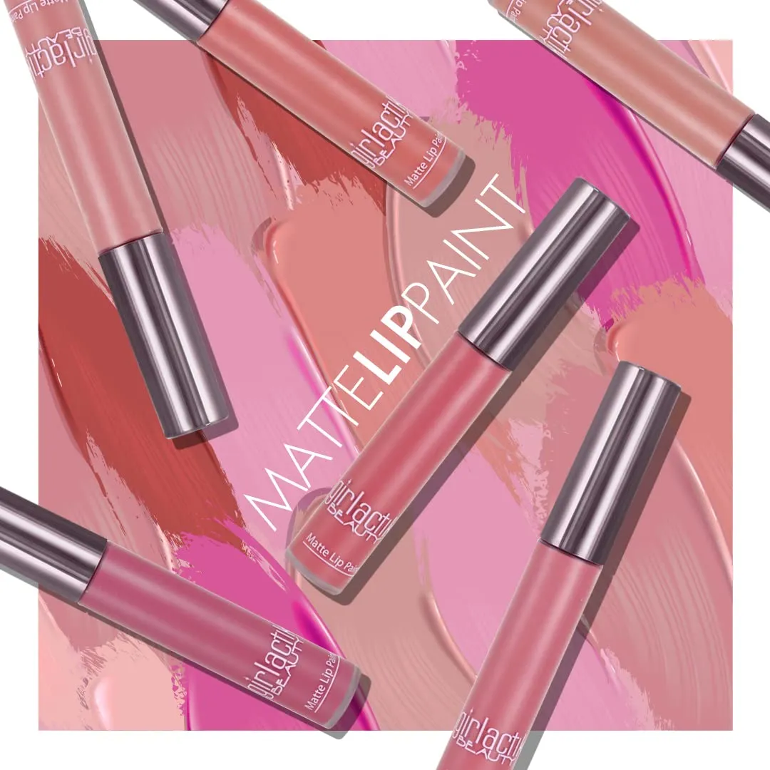 Girlactik Long Lasting Matte Lip Paint Liquid Lipstick in Allure- Long wearing, Smooth Application, Pigmented, Non-Crack Formula, Lightweight, 7.5 ml / .25 oz, (Bashful)