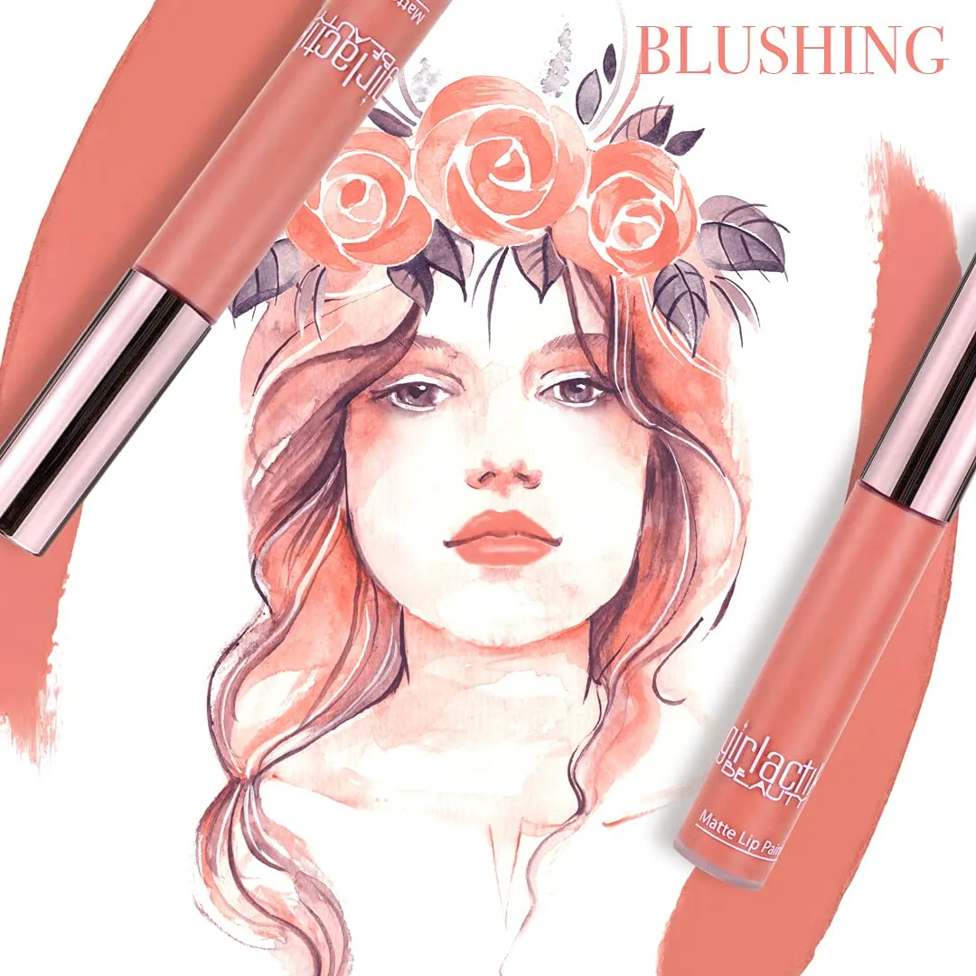 Girlactik Long Lasting Matte Lip Paint Liquid Lipstick in Allure- Long wearing, Smooth Application, Pigmented, Non-Crack Formula, Lightweight, 7.5 ml / .25 oz, (Blushing)