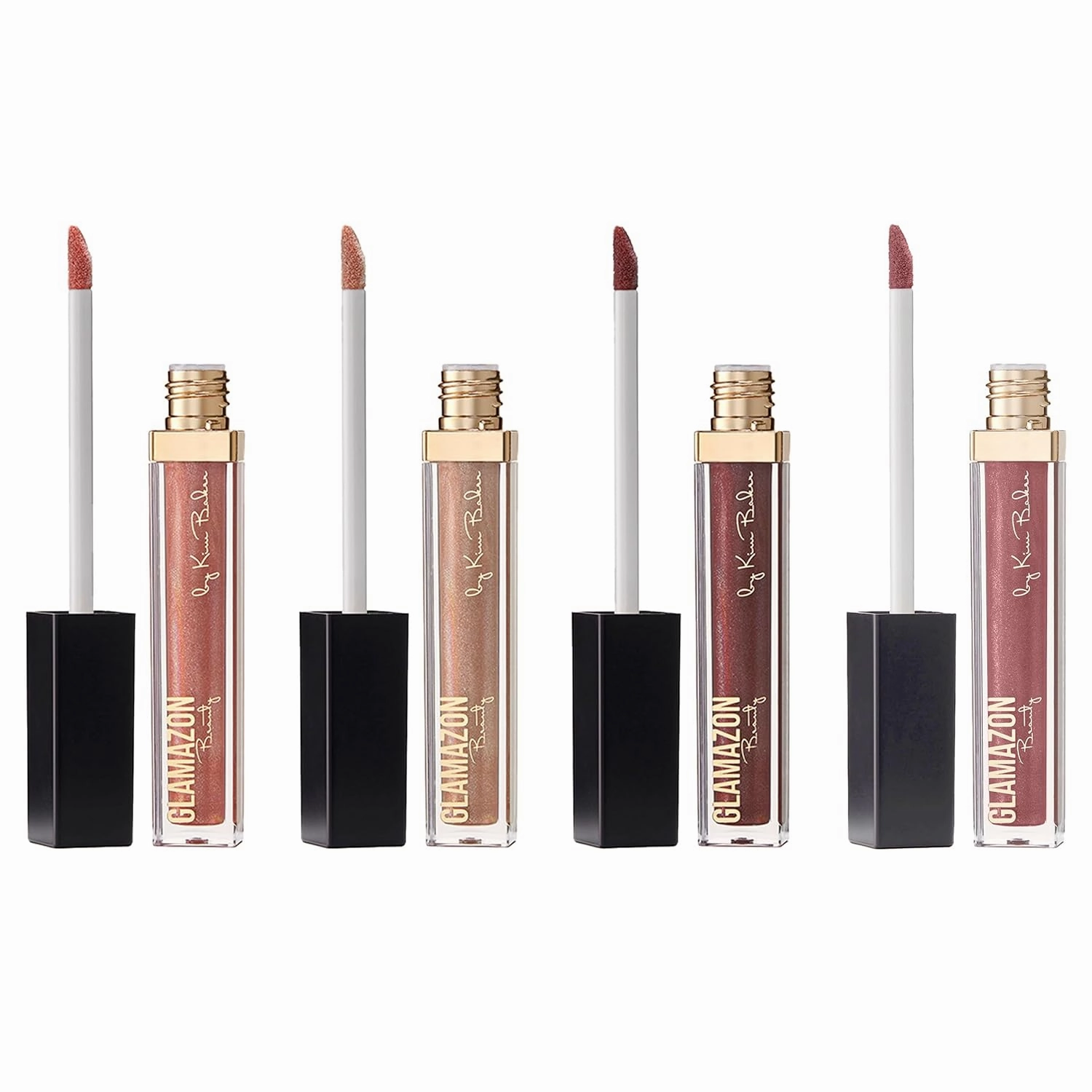 Glamazon Hydrating Lip Gloss, 4 Piece Set, Universal Glow, Sparkle, Sinner, Coco Rose