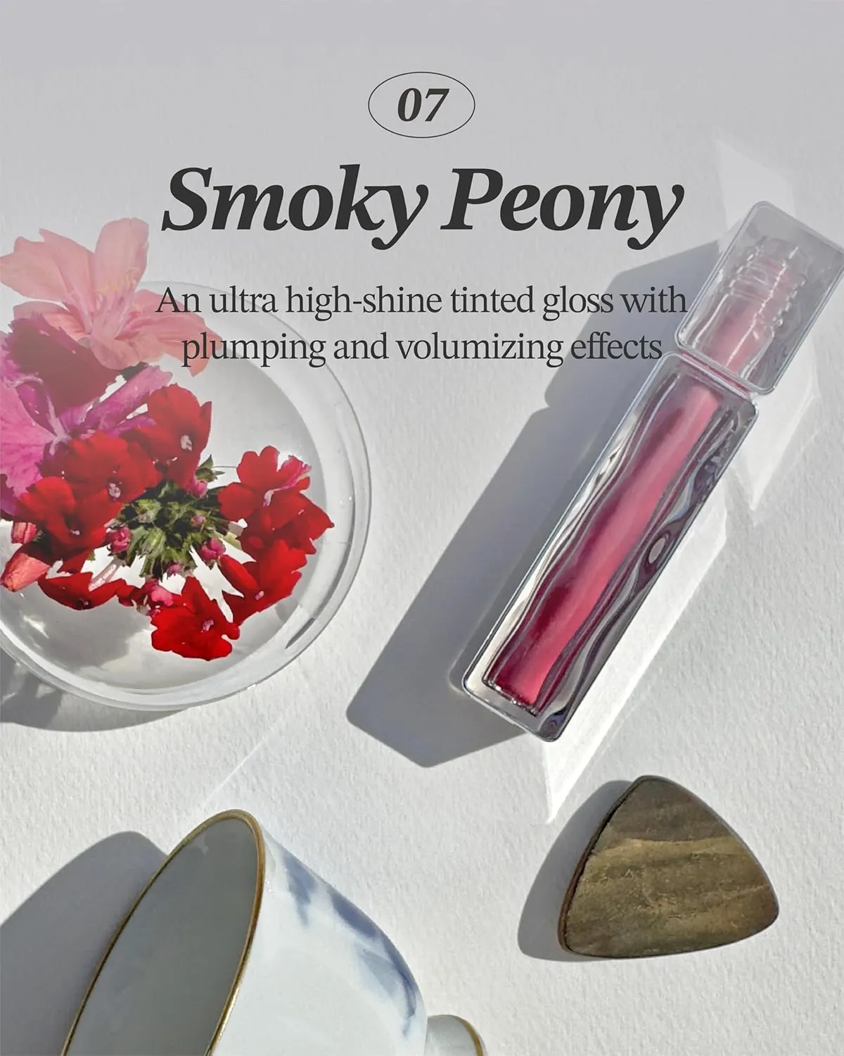 Glint Tint Glosser (Smoky Peony, 0.09oz) - Hydartions, Moisturizing Plumping Lip Gloss with Radiant Shine, Long Lasting, Korean Skin Care.