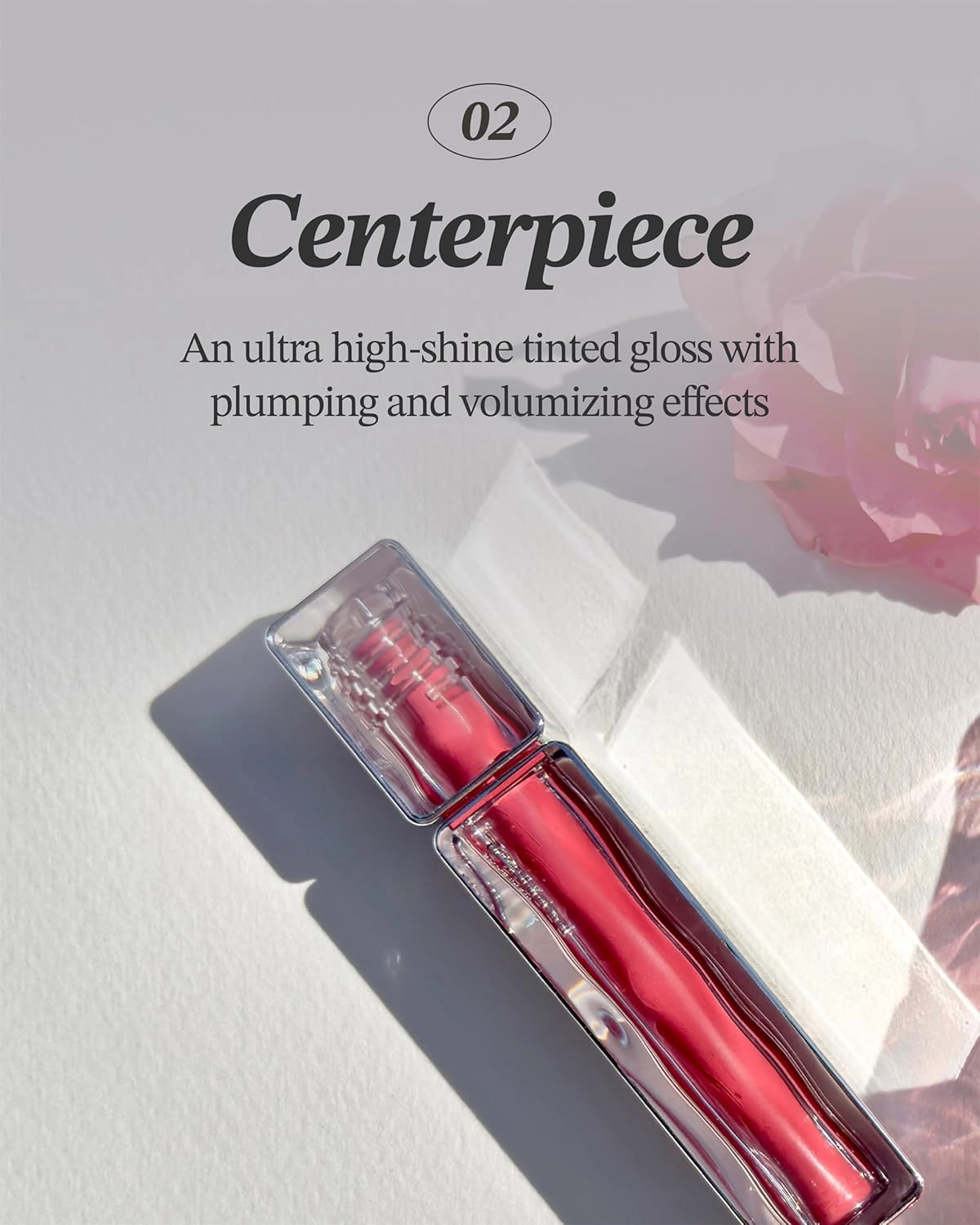 Glint Tint Glosser (Centerpiece, 0.09oz) - Hydartions, Moisturizing Plumping Lip Gloss with Radiant Shine, Long Lasting, Korean Skin Care. Provence Rose & Calendula Extract.
