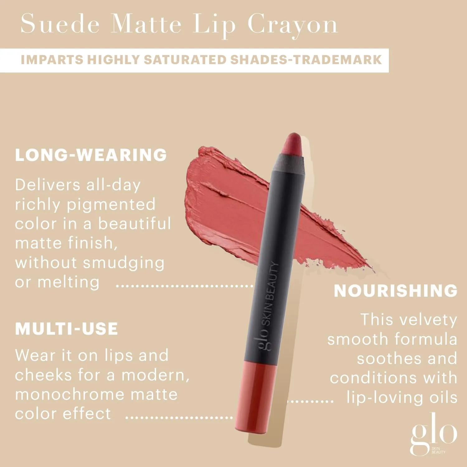 Glo Skin Beauty Suede Matte Lip Crayon (Trademark) - Longwearing Formula Stays On All Day, With Conditioning Shea Butter   Mango Seed Oil for a Velvety Smooth Finish