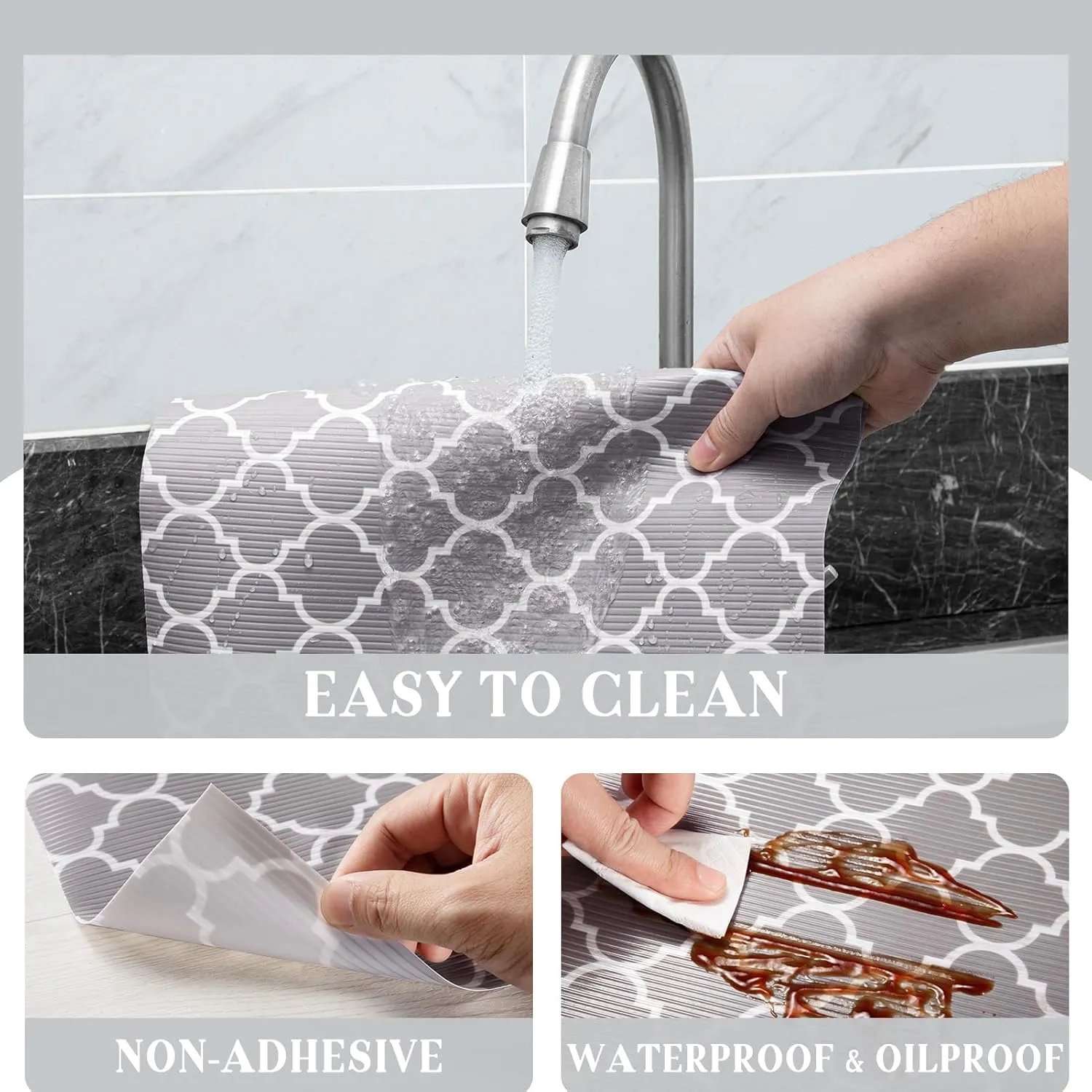 Glotoch Shelf Liner for Kitchen Cabinets Non Adhesive, 12" x20FT(240 Inch) Non Slip Drawer Liners, Waterproof Shelf Paper Closet Liners for Cupboard/Dresser/Bathroom Gray