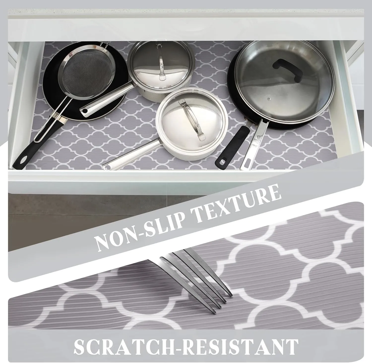 Glotoch Shelf Liner for Kitchen Cabinets Non Adhesive, 12" x20FT(240 Inch) Non Slip Drawer Liners, Waterproof Shelf Paper Closet Liners for Cupboard/Dresser/Bathroom Gray