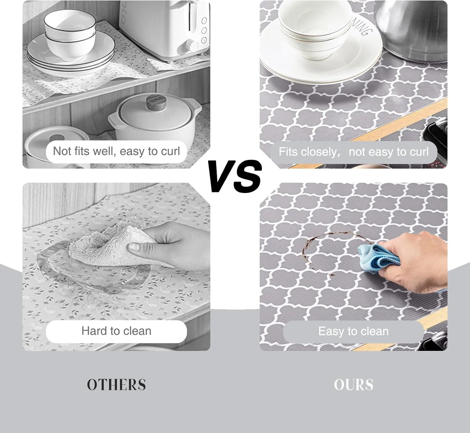 Glotoch Shelf Liner for Kitchen Cabinets Non Adhesive, 12" x20FT(240 Inch) Non Slip Drawer Liners, Waterproof Shelf Paper Closet Liners for Cupboard/Dresser/Bathroom Gray