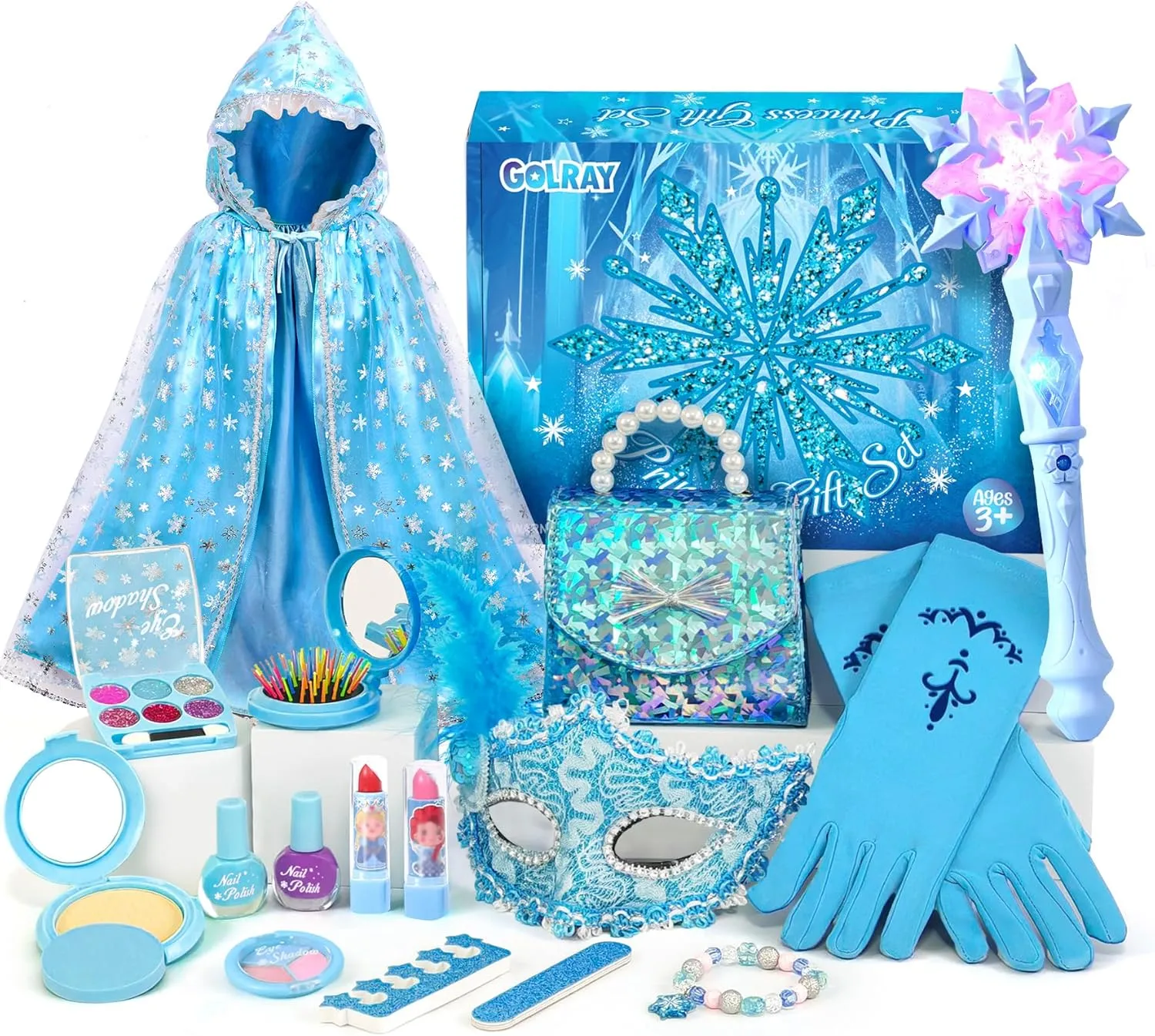 Golray Toys for Girl Gift Kids Makeup Kit & Princess Dress Up Set, Purse & Cape & Real Make up & Nail Polish & Wand, Birthday Gift Toys for Little Girls Toddlers Age 3 4 5 6 7 8 Year Old