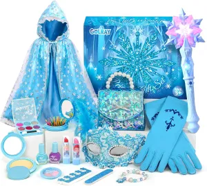 Golray Toys for Girl Gift Kids Makeup Kit & Princess Dress Up Set, Purse & Cape & Real Make up & Nail Polish & Wand, Birthday Gift Toys for Little Girls Toddlers Age 3 4 5 6 7 8 Year Old