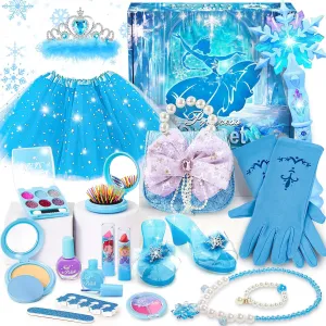 Golray Toys for Girls Gifts Kids Makeup Kit & Princess Dress Up Set Real Make up/ Nail Polish/ Wand/ Purse, Christmas Birthday Gift Pretend Play Toys for Girls Toddler Age 3 4 5 6 7
